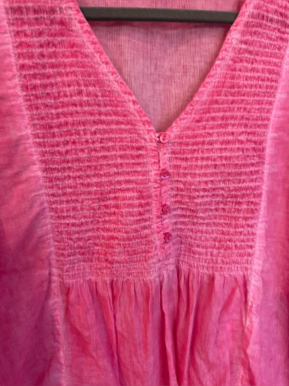 Soft Surroundings peach/pink   Smocked V-Neck Peasant blouse with ruffle sleeves - Picture 4 of 5